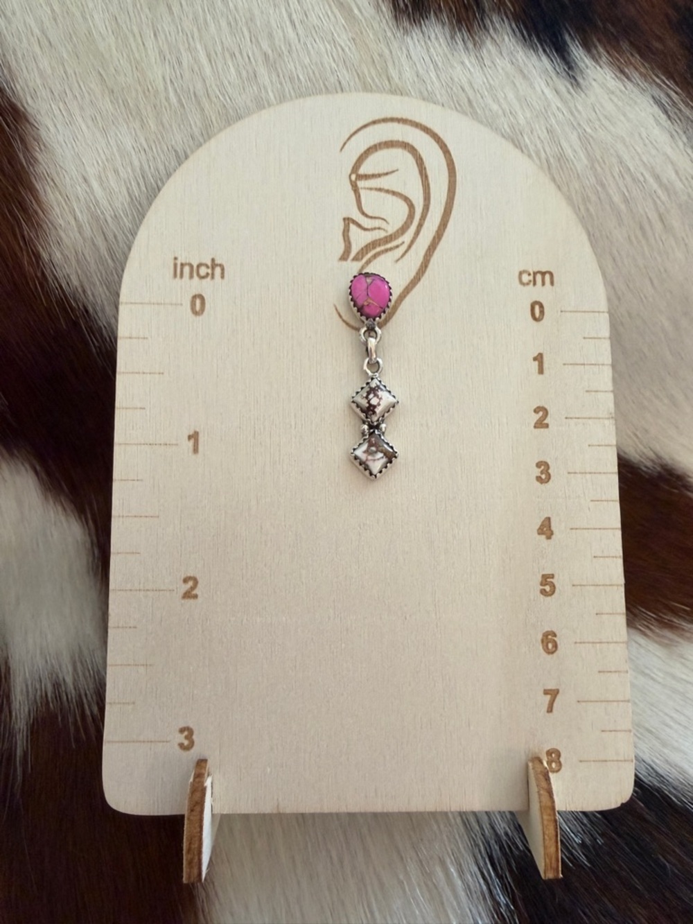 ❤️ Wild Horse Jasper & Cotton Candy Turquoise Post Back Dangle Sterling Earrings - Picture 9 of 15